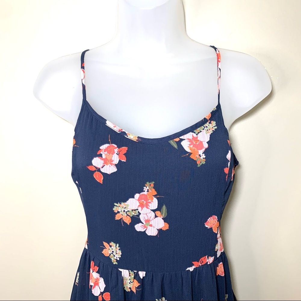 Abercrombie & Fitch Navy Floral Mini Dress XS Spaghetti Strap Coquette Romantic - Picture 2 of 14